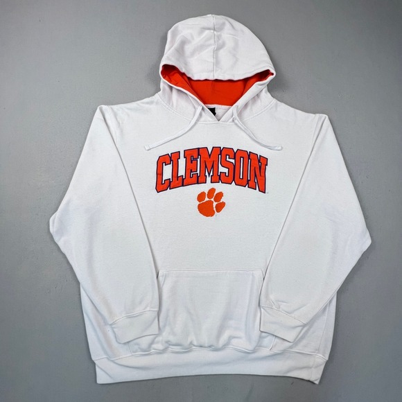 Colosseum Other - Colosseum Clemson Tigers Hoodie Mens XXL White Orange Spellout Paw Pullover NCAA